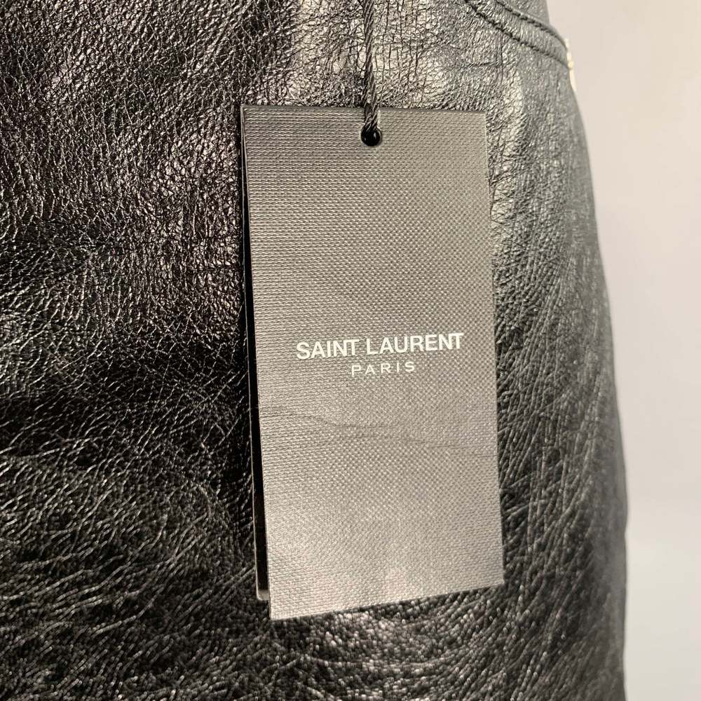 SAINT LAURENT Black Calfskin Leather Mini Skirt - Picture 2 of 7